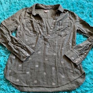 Button up elephant print long sleeve